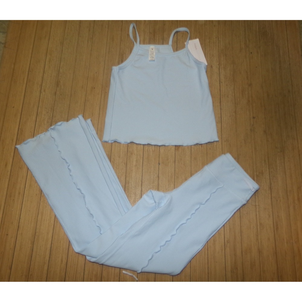 Yogalicious Girls 2 Piece Ribbed Lounge Set Blue Cami Wide Leg Pants XL NWT